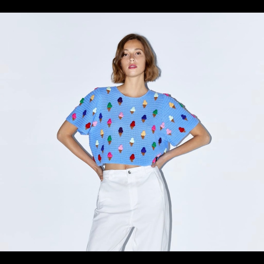 Zara ice cream stitched sweater